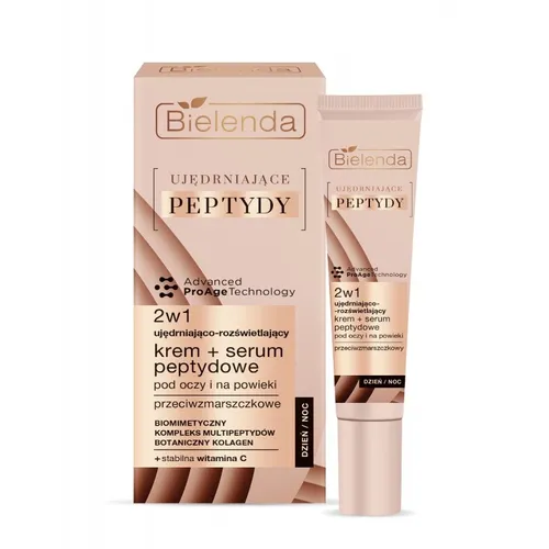 Bielenda Ujędrniające Peptydy, 2 w 1 ujędrniająco-rozświetlający krem + serum peptydowe pod oczy i na powieki