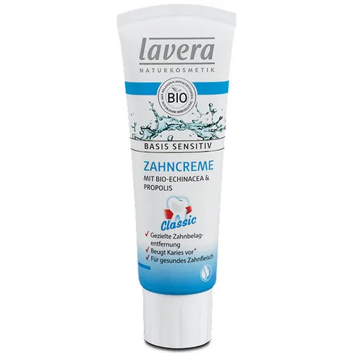Lavera Basis Sensitiv, Zahncreme Classic (Pasta do zębów bez fluoru z echinaceą i propolisem)