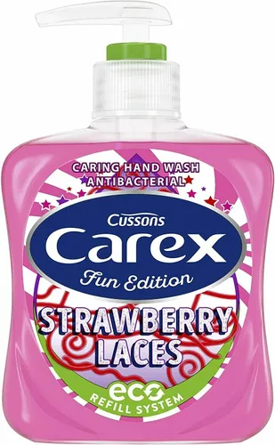 Carex Fun Edition, Strawberry Laces Caring Hand Wash Antibacterial (Antybakteryjne mydło w płynie `Truskawkowe żelki`)