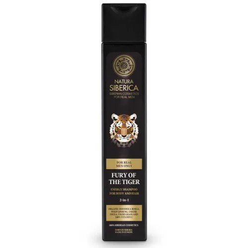 Natura Siberica Men, Energetyzujący szampon do mycia włosów i ciała 2w1 'Wściekłość tygrysa'