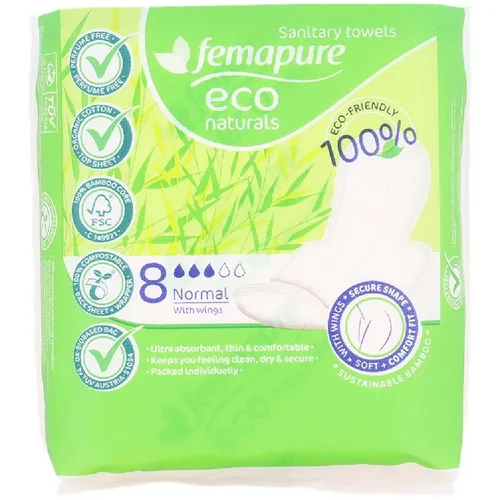 Action Femapure Eco Naturals, Sanitary Towels Normal with Wings (Podpaski)