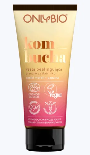 OnlyBio Kombucha, Pasta peelingująca przeciw zaskórnikom `Pestki moreli + papaina`