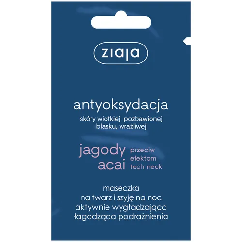 Ziaja Antyoksydacja, Maseczka na twarz i szyję na noc aktywnie wygładzająca `Jagody acai`