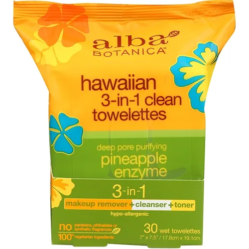 Alba Botanica Deep Purifying Ananas Enzyme Hawaiian 3-w-1 Clean Towelettes (Głęboko oczyszczające chusteczki do demakijażu 3w1 z enzymem hawajskiego ananasa) - 2