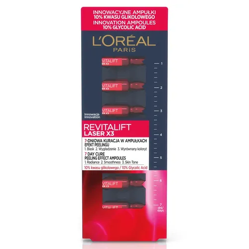 L'Oreal Paris Revitalift Laser x3, 7-dniowa kuracja w ampułkach z efektem peelingu