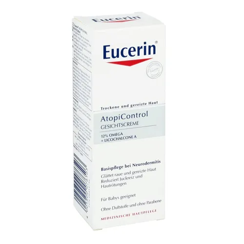 Eucerin AtopiControl, Pielęgnujący Krem do twarzy do skóry suchej i podrażnionej 12% Omega + Licochalcone A