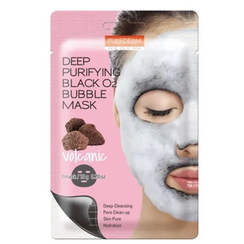 Purederm Deep Purifying Black O2 Bubble Mask Volcanic (Głęboko oczyszczająca maseczka bąbelkująca z pyłem wulkanicznym)