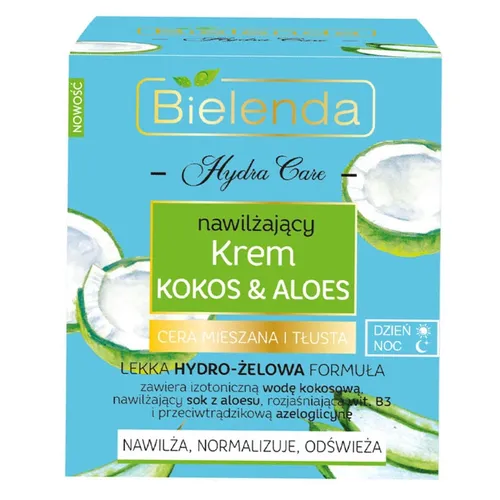 Bielenda Hydra Care, Kokos & Aloes, Nawilżający krem na dzień i na noc do cery mieszanej i tłustej