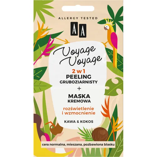 AA Voyage Voyage, 2w1 Peeling gruboziarnisty + maska kremowa `Kawa i kokos`