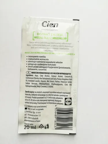 Cien Professional, Maseczka do włosów z ekstraktem z aloesu, miodu i olejem z migdałów `SOS ` - 2