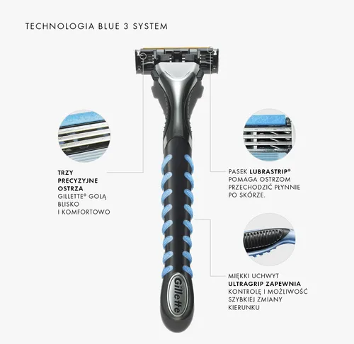 Gillette Blue 3, Systemowa maszynka do golenia dla mężczyzn z wymiennymi wkładami - 3