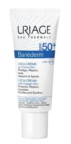 Uriage Bariederm Cica, Creme Reparatrice SPF 50+ au Cuivre-Zinc (Krem regenerujący)