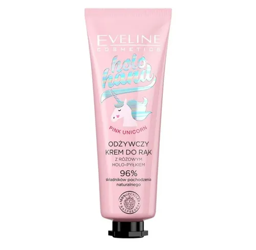 Eveline Cosmetics Holo Hand, Odżywczy krem do rąk z różowym holo-pyłkiem `Pink Unicorn `