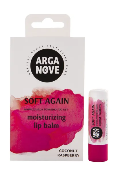 Arganove Soft Again Moisturising Lip Balm Coconut & Raspberry (Naturalna pomadka nawilżająca do ust `Kokos i malina`)