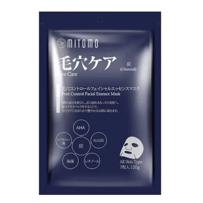 Mitomo Pore Control Facial Essence Mask (Maska do twarzy w płachcie z węglem i popiołem wulkanicznym)