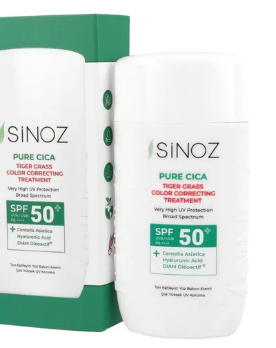 Sinoz Pure Cica, Tiger Grass Color Correcting Treatment SPF50+PA++++ (Redukujący zaczerwienienia krem przeciwsłoneczny SPF50+PA++++)