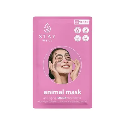 Stay Well Animal Mask, Anti-Aging Panda Sheet Mask (Przeciwstarzeniowa maska do twarzy w płachcie)