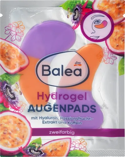 Balea Hydrogel Augen Pads Mit Hyaluron Passionsfrucht Extrakt und Koffein (Hydrożelowe płatki pod oczy z kwasem hialuronowym, ekstraktem z marakui i kofeiną)