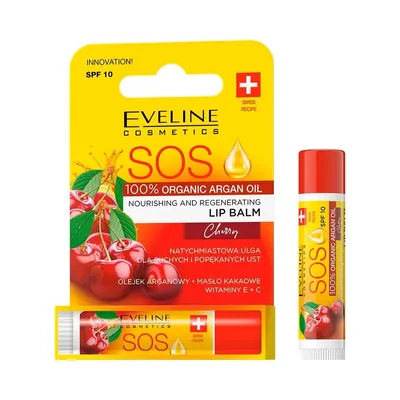 Eveline Cosmetics Cherry, SOS, Nourishing and Regenerating Lip Balm SPF10 (Odżywczo-regenerujący balsam do ust)