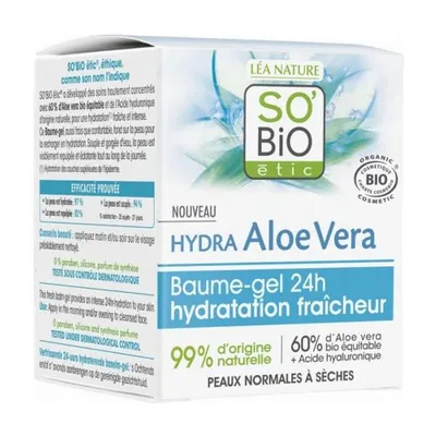 SO'BiO Etic Hydra, Aloe Vera, 24H Moisturizing Fresh Balm-Gel (Odświeżająco-nawilżający żelowy balsam do twarzy)