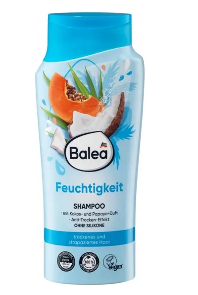 Balea Coconut & Papaya, Moisture Shampoo (Kokos i Papaya, Szampon nawilżający do włosów suchych i zniszczonych)