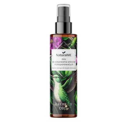 NaturalME Harmony Oils, Masło mango i masło babassu, Mix do olejowania włosów niskoporowatych