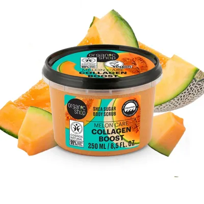 Organic Shop Collagen Boost, Melon Care Shea Sugar Body Scrub (Melon, Scrub do ciała)