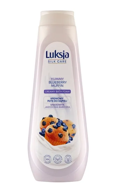 Luksja Silk Care, Yummy Blueberry Muffin, Creamy Bath Foam (Smakowita jagodowa babeczka, Kremowy płyn do kąpieli)