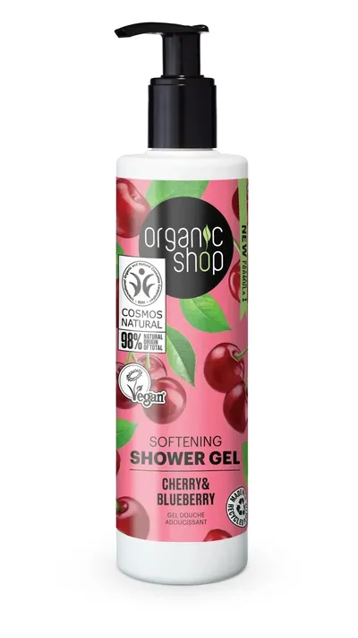 Organic Shop Cherry & Blueberry, Softening Shower Gel (Wiśnia i Borówka, Zmiękczający żel pod prysznic)