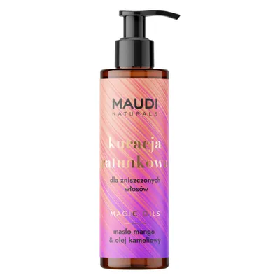 Maudi Naturals Magic Oils, Masło mango i olej kameliowy, Kuracja ratunkowa dla zniszczonych włosów