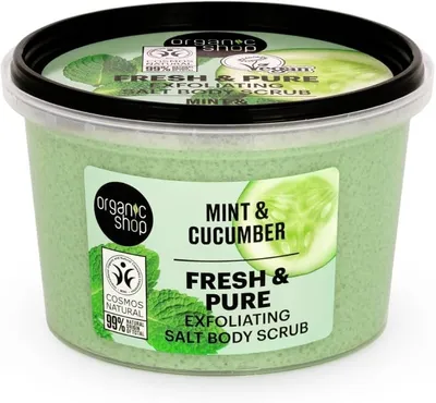 Organic Shop Fresh & Pure, Mint & Cucumber, Exfoliating Salt Body Scrub (Mięta i Ogórek, Peeling solny do ciała)