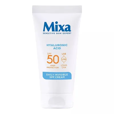 Mixa Sensitive Skin Expert, Hyaluronic Acid, Daily Invisible Cream SPF50 (Nawilżający krem ochronny z filtrem SPF50)