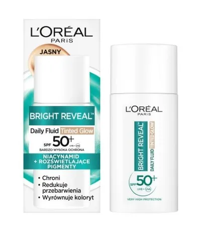 L'Oreal Paris Bright Reveal, Daily Fluid Tinted Glow SPF 50+ (Fluid ochronny z pigmentem SPF 50+)