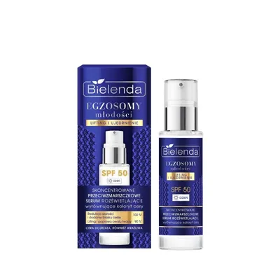 Bielenda Egzosomy Młodości, Skoncentrowane przeciwzmarszczkowe serum rozświetlające wyrównujące koloryt cery SPF50