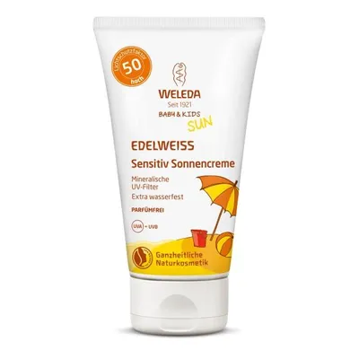 Weleda Baby & Kids Sun, Edelweiss, Sensitive Sun Cream SPF50+ (Szarotka, Ochronny krem do opalania SPF50+)