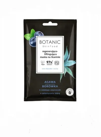 Botanic Skin Food Borówka i Agawa, Regenerująco-liftingująca maska do twarzy na tkaninie