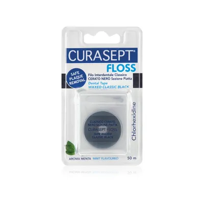 Curasept Waxed Classic Black, Dental Tape (Woskowana nić dentystyczna ze środkiem antybakteryjnym)