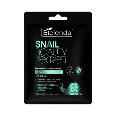 Bielenda Snail Beauty Secrets, Balansująco-regenerująca czarna maska w płacie