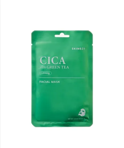 Skin 627 Cica with Green Tea, Calming Facial Mask (Kojąca maska do twarzy w płachcie)