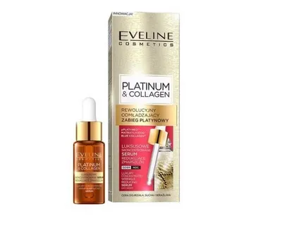 Eveline Cosmetics Platinum & Collagen, Rewolucyjny odmładzający zabieg platynowy, Luksusowe skoncentrowane serum redukujące zmarszczki