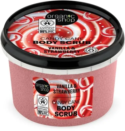 Organic Shop Candy Cane, Vanilla & Strawberry, Body Scrub (Laseczka cukrowa, Wanilia & Truskawka, Peeling do ciała)