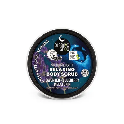 Organic Shop Moonlight, Lavender + Blueberry, Melatonin Relaxing Body Scrub (Relaksujący peeling do ciała)