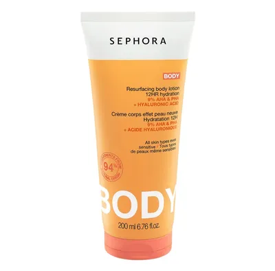 Sephora Collection, Body, Resurfacing Body Lotion 12HR Hydration 9% AHA + PHA + Hyaluronic Acid (Nawilżający balsam do ciała z efektem nowej skóry)