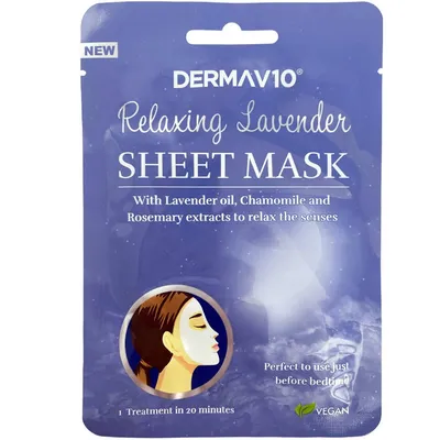 DermaV10 Relaxing Lavender Sheet Mask (Relaksująca lawendowa maseczka do twarzy)