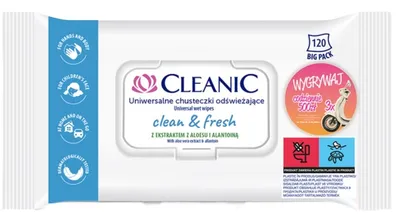 Cleanic Clean & Fresh, Aloes i Alantoina, Uniwersalne chusteczki odświeżające