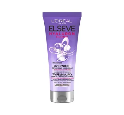 L'Oreal Paris Elseve, Hyaluron Plump, Overnight Replumping Hair Cream (Wypełniający krem do włosów na noc)