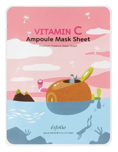 Esfolio Vitamin C, Ampoule Mask Sheet (Rozświetlająca maseczka do twarzy w płachcie  z ekstraktem z kiwi)
