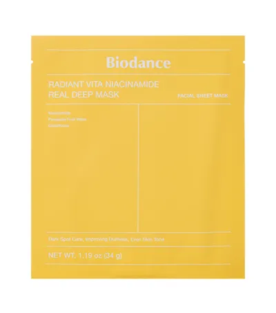 Biodance Radiant Vita, Niacinamide Real Deep Mask (Rozświetlająca maska do twarzy w płachcie)
