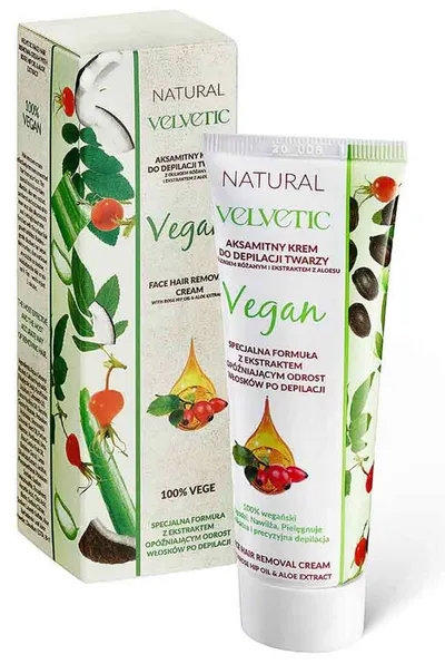 Velvetic Natural, Aksamitny krem do depilacji twarzy z olejkiem różanym i ekstraktem z aloesu