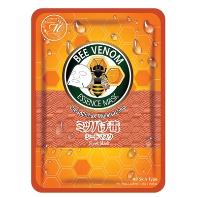 Mitomo Bee Venom, Essence Mask (Japońska maska do twarzy w płachcie z jadem pszczelim i kwasem hialuronowym)